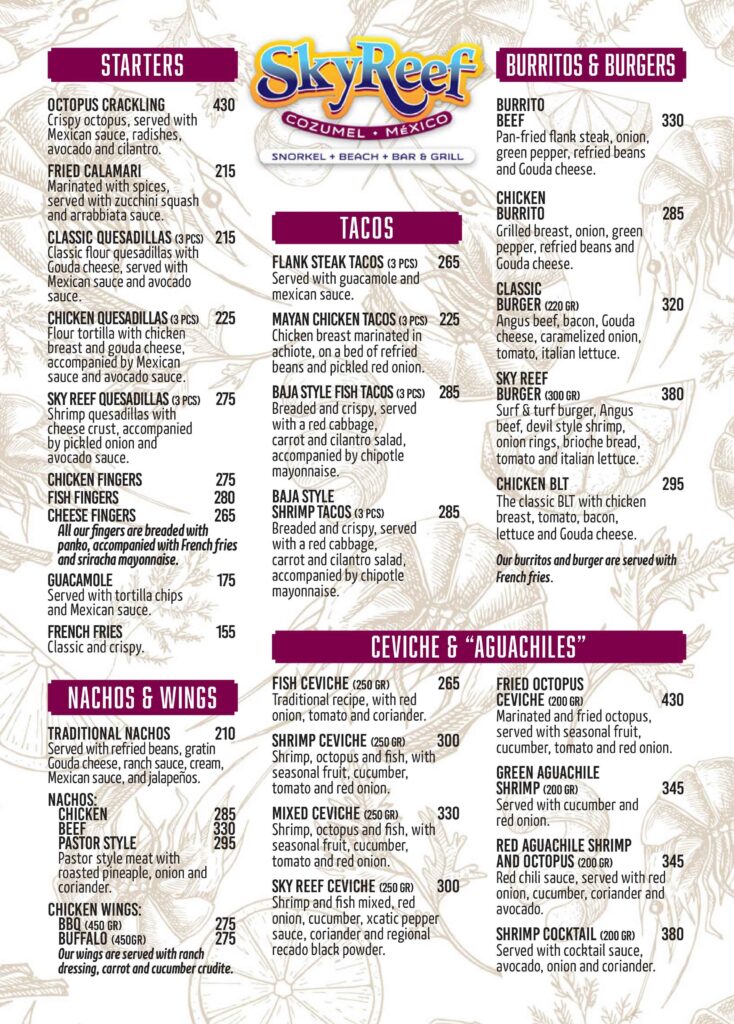 Food menu in English page 1