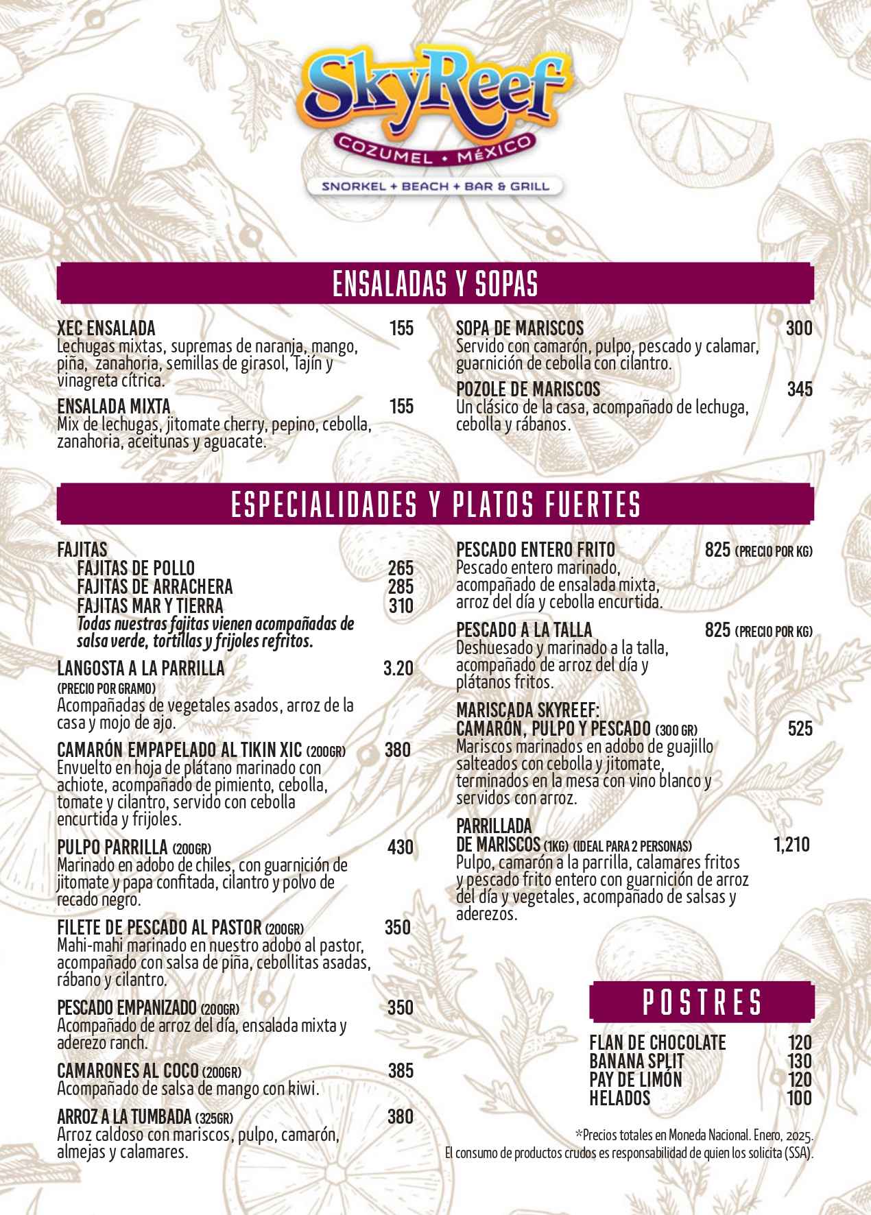 Menú de alimentos en español página 2